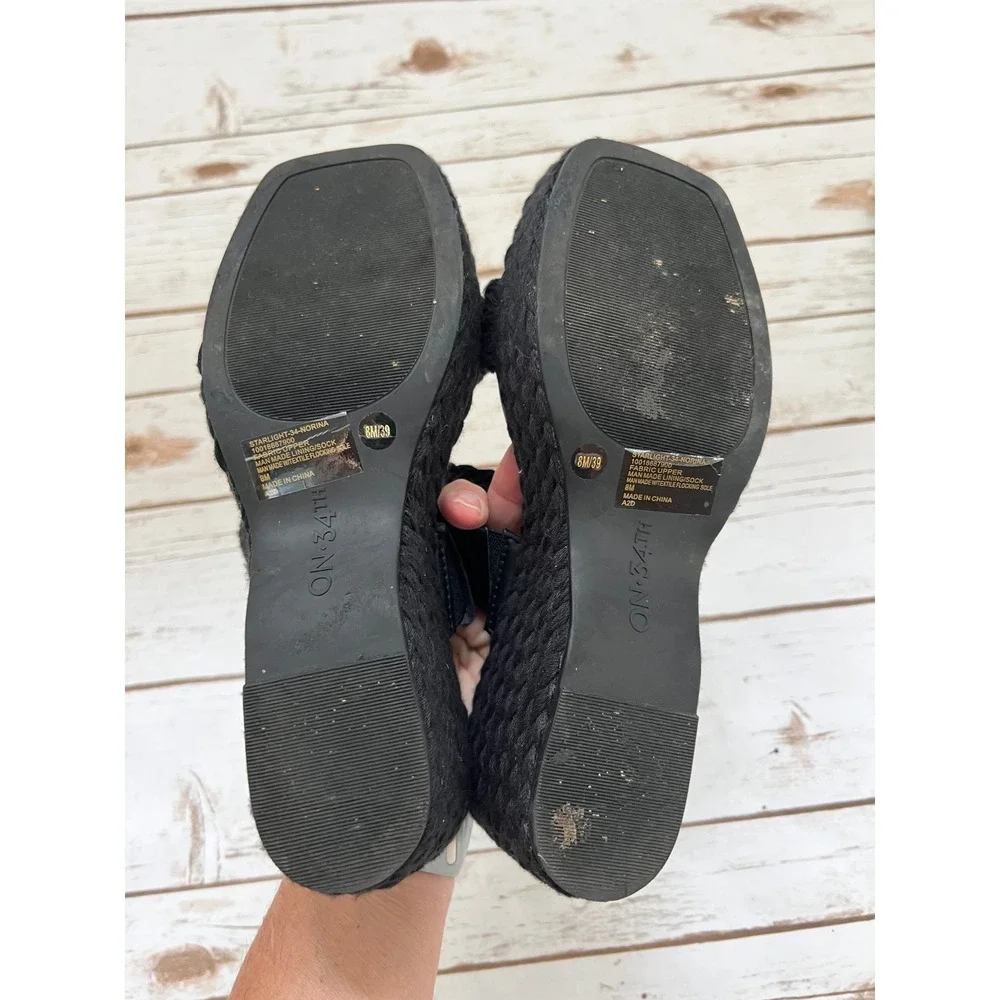 On 34th Norina Platform Slide Sandals Black Braided Woven Wedge 8M